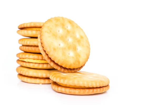 Högen Cirkel Cracker Vit Bakgrund — Stockfoto