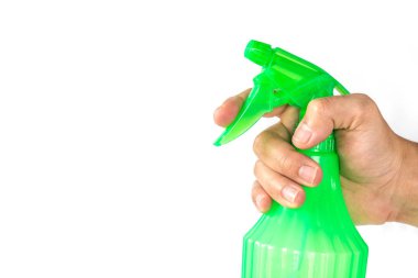 sprey şişe el Beyaz arka plan üzerinde.