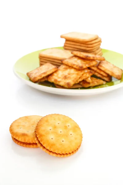 Pile Circle Cracker White Background — Stock Photo, Image