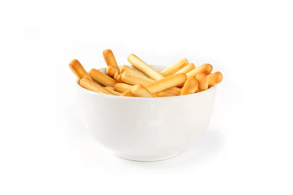 Bread Sticks Bowl White Background — Stock Photo, Image