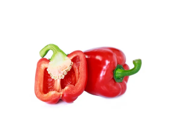 Röd Paprika Skuren Bitar Vit Bakgrund Ovanifrån — Stockfoto