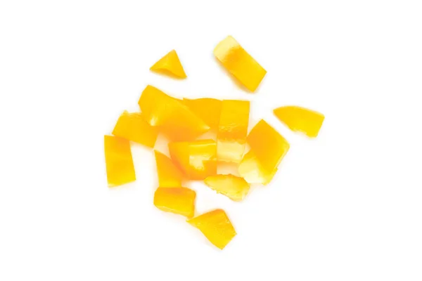 Κίτρινη Πιπεριά Κομμένη Κομμάτια Άσπρο Φόντο Top View — Φωτογραφία Αρχείου