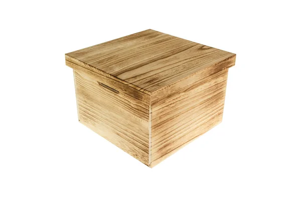 Drewniane Pudełko Puste Białym Tle — Zdjęcie stockowe