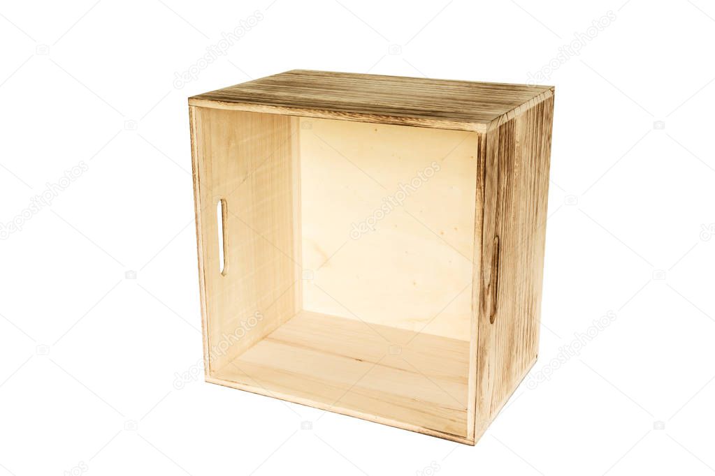 wooden box empty on white background.