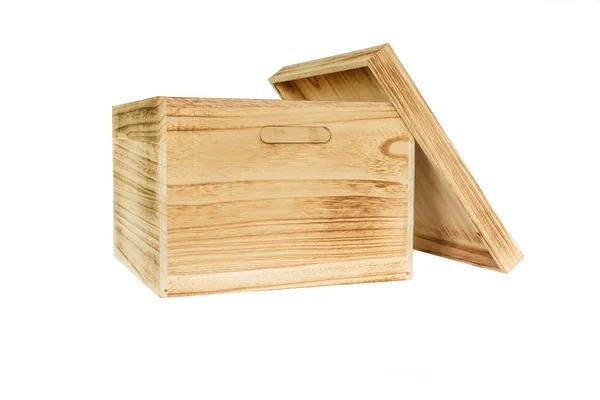 Drewniane Pudełko Puste Białym Tle — Zdjęcie stockowe