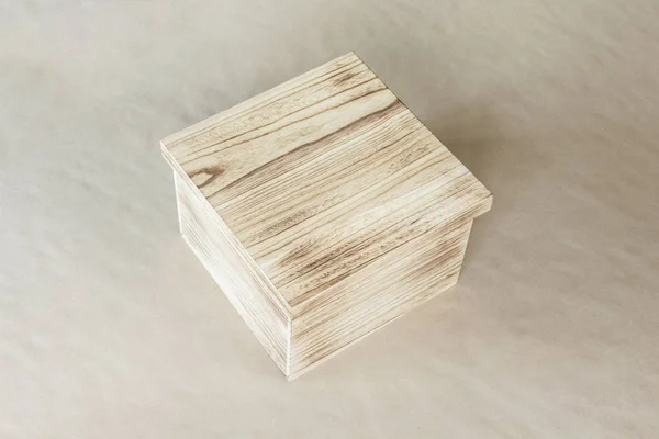 Drewniane Pudełko Puste Brązowym Tle — Zdjęcie stockowe