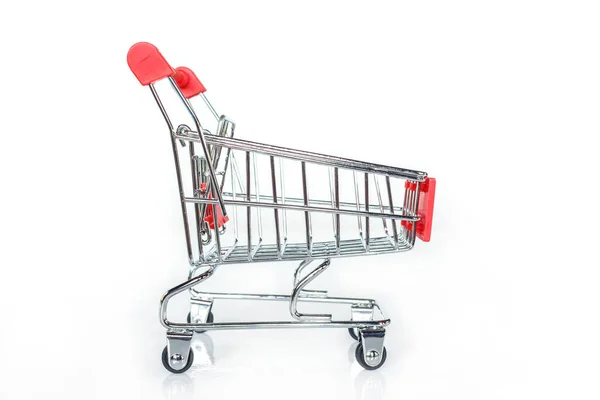 red shopping cart on white background.