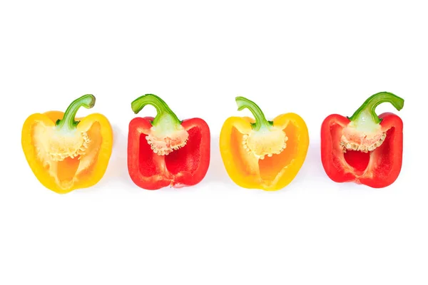 Red Yellow Bell Pepper Cut Half Pieces White Background Top — Stock Photo, Image