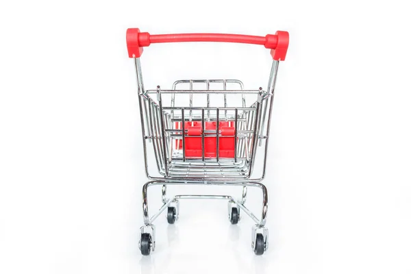 Roter Einkaufswagen Auf Weißem Hintergrund — Stockfoto