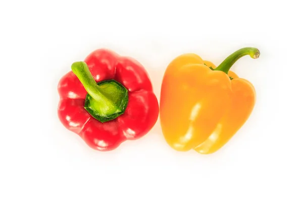 Rode Gele Bell Pepper Top View Witte Achtergrond — Stockfoto