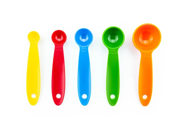 Set Measuring Spoon Plastic White Background — Stock Photo, Image