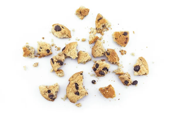 Cookies Choklad Uppdelad Bitar Vit Bakgrund — Stockfoto