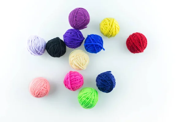 Yarn Many Color Top View White Background — Stock Photo, Image