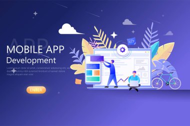 Mobil Uygulama Geliştirme Web şablonu için Modern Düz Tasarım , Geliştiriciler mobil üzerinde çalışan