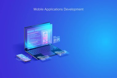 Web development, software coding ,program development on laptop and smartphone concept clipart svg vector 