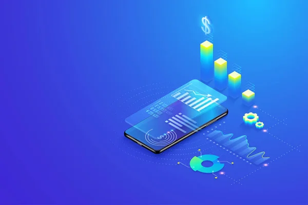 Statistik analisis data bergerak 3D, visualisasi data, penelitian, perencanaan, statistik dan konsep manajemen vektor . - Stok Vektor