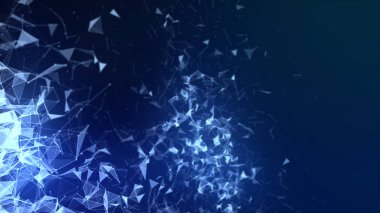 Soyut yüksek teknoloji kavramı. düşük poligon arkaplan, çizgiler ve noktalar veri bağlantısı, koyu mavi arkaplan üzerinde çokgen şekli