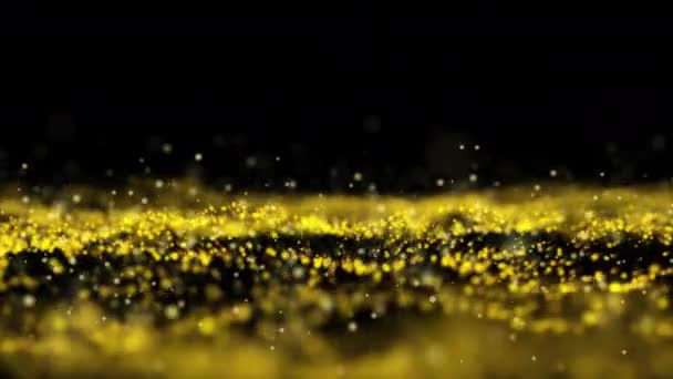 抽象的な金のきらめく粒子が金の粒子の背景を振って輝く動きの背景を振る — ストック動画