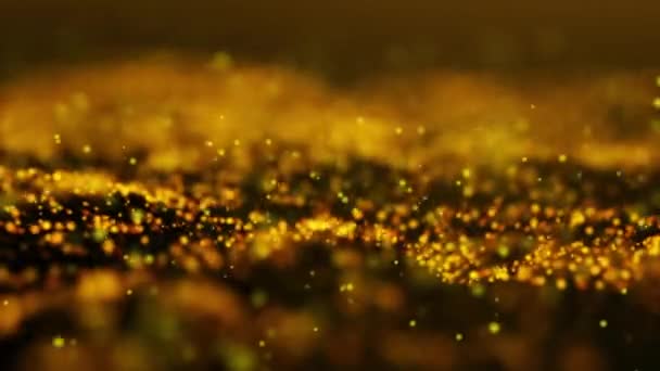 Abstraktes Gold Glitzernde Teilchen Wellenförmigen Bewegungshintergrund Glänzende Wellenförmige Goldpartikel Hintergrund — Stockvideo