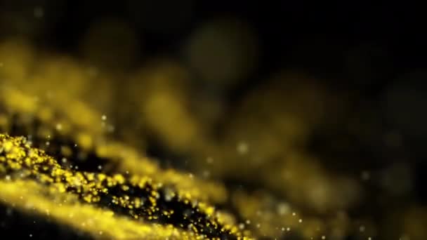 Abstraktes Gold Glitzernde Teilchen Wellenförmigen Bewegungshintergrund Glänzende Wellenförmige Goldpartikel Hintergrund — Stockvideo