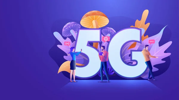 Flat design 5th generation of internet, 5G network wireless with High speed connection, developer team establish 5g for faster and better wireless connectivity concept. Vector — Stock Vector