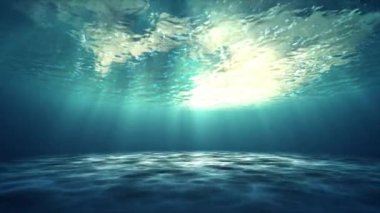 Okyanusun 3d animasyon sualtı sallayarak, Güzel güneş sualtı ile parlar