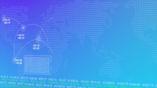 4K蓝色背景下的全球网络连接和财务数据连接 业务数据可视化 财务图表 图表和股票编号动画 — 图库视频影像