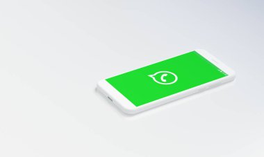 Akıllı Telefon ekranında Whatsapp logosu. Sohbet ve mesajlaşma için en popüler sosyal medya. 3B Hazırlama