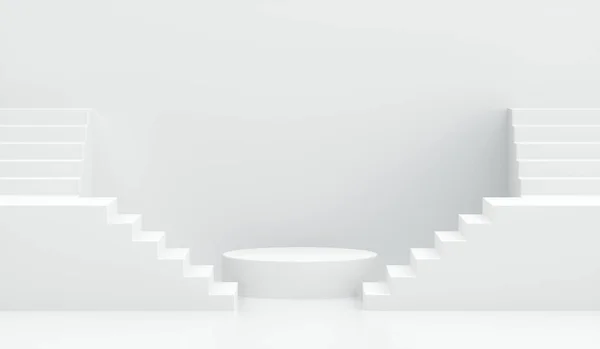 Візуалізація Подіуму Сходами Білому Тлі Абстрактна Композиція Презентації Продукту Макет — стокове фото