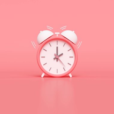 Minimal Pink alarm clock on pink background. 3D render clipart