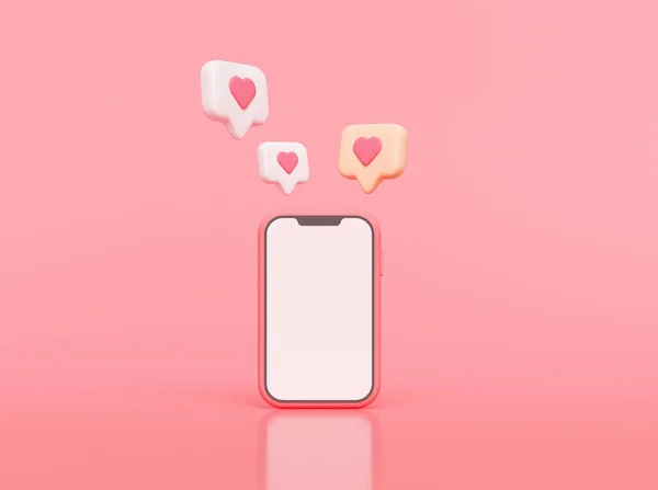 スマートフォンの通知アイコンのように ピンクの背景にハートのシンボルを持つソーシャルメディアの通知アイコン 3Dイラスト — ストック写真