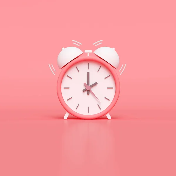 Relógio Alarme Rosa Mínimo Fundo Rosa Renderização — Fotografia de Stock