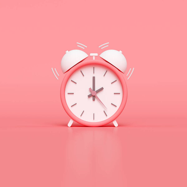 Minimal Pink alarm clock on pink background. 3D render