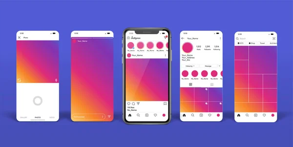 Instagram Mobile App Mock Template Pada Mockup Smartphone - Stok Vektor