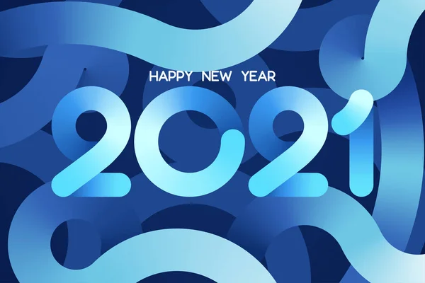 2021年新年快乐模板 漂亮的蓝色渐变纸文字设计 矢量说明 — 图库矢量图片