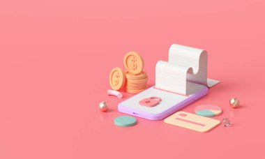 3D render izometrik çevrimiçi para transferi ödemesi, güvenli online ödeme ve mobil bankacılık konsepti. 3B illüstrasyon