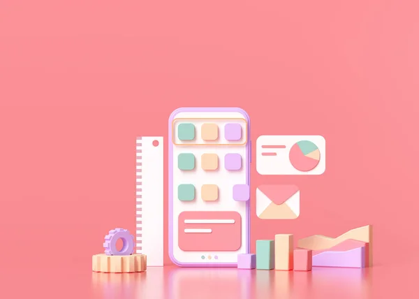 Mobil uygulama geliştirme konsepti. Akıllı telefon aygıtı platformu 3D görüntüleme için kullanıcı arayüzü ve web tasarımı