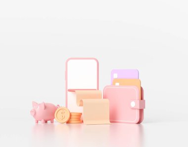 Çevrimiçi cep telefonu para transferi, güvenli online ödeme ve mobil bankacılık konsepti. 3B illüstrasyon