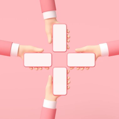 3D yakın çekim elleri boş bir ekranla akıllı telefonu tutuyor. 3 Boyutlu Hazırlama