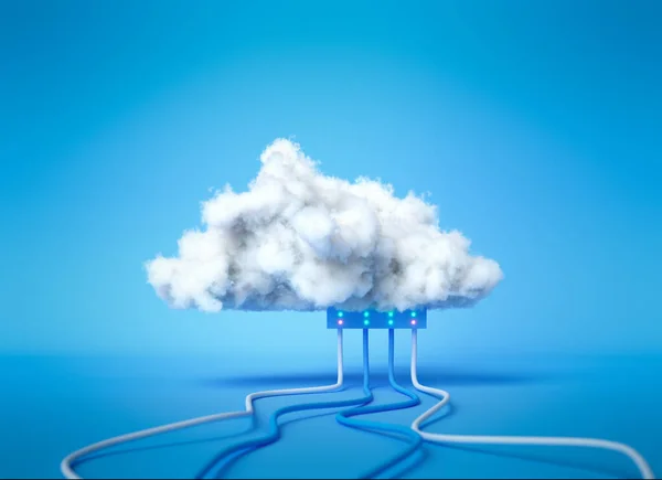 การคอมพ วเตอร ระบบคลาวด เทคโนโลย การจ ดเก ลระบบคลาวด เมฆส ขาวท สายเคเบ — ภาพถ่ายสต็อก
