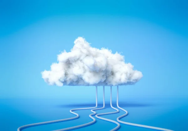 การคอมพ วเตอร ระบบคลาวด เทคโนโลย การจ ดเก ลระบบคลาวด เมฆส ขาวท สายเคเบ — ภาพถ่ายสต็อก