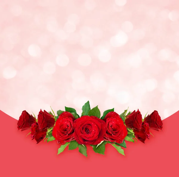 Vermelho Rosa Flores Arranjo Fundo Feriado — Fotografia de Stock
