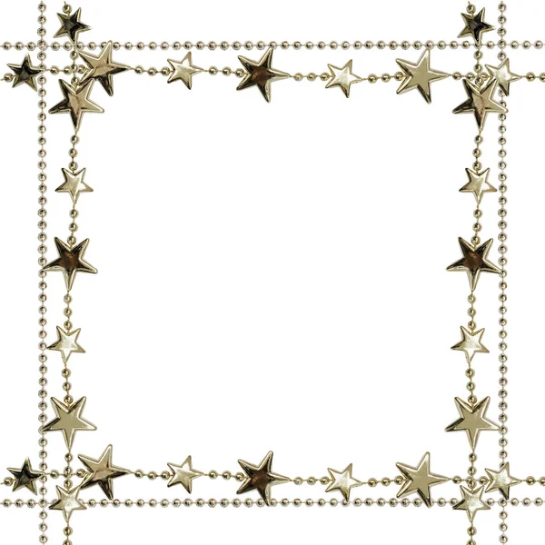 Moldura Natal Com Contas Estrelas Isoladas Branco — Fotografia de Stock