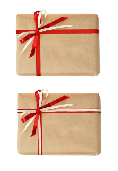 Set Von Geschenkboxen Mit Schleife Isoliert Auf Weiß — Stockfoto