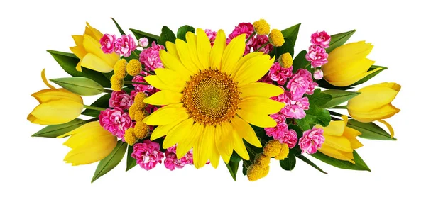 Sonnenblumen Tulpen Und Hagebutten Vereinzelt Auf Weiß — Stockfoto