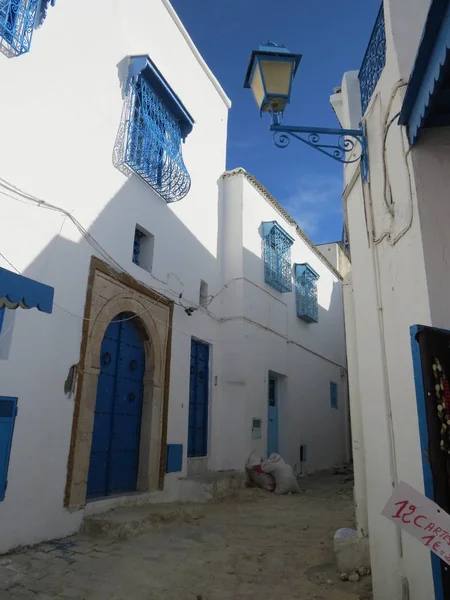 Сіді Саїд Відомих Село Традиційні Туніські Архітектури Білі Стіни Синіх — стокове фото