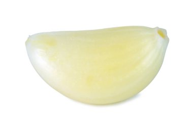 Taze soyma sarımsak kırpma yolu ile beyaz bir arka plan üzerinde izole