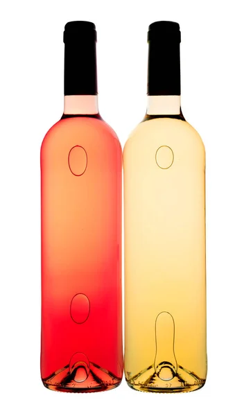 Weiß Und Rosenweinflaschen Silhouetten Auf Weiß — Stockfoto