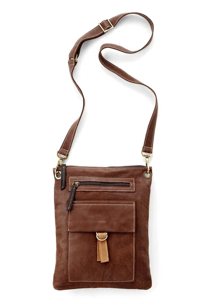 genuine brown leather shoulder bag isolated