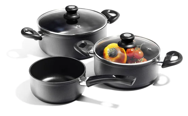 Black Aluminium Stewpots Pan Cookware Isolated — Stock Photo, Image
